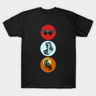 Halloween Trio Symbols, Portents, and Omens - Moth, Beauty, Raven T-Shirt